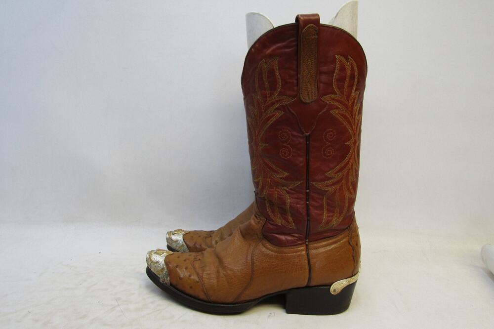 Cuadra Mens Size 7.5 D Brown Leather Ostrich Metal Cap Toe Cowboy Western Boots